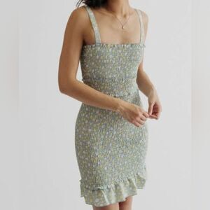 Love Tree Floral Mini Dress Sz Small Stretchy Ruffle Hem Summer Dress Adj.Straps